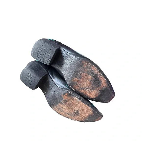 Beautiful Circle G Black Turquoise Embroidered Cross Western Boots Ladies 9M - Picture 6 of 6